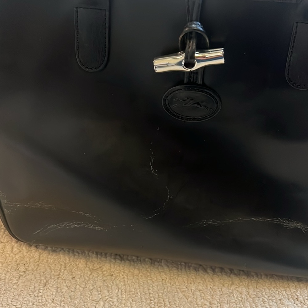 Authentic Longchamp black leather tote bag with silver hardware - Picture 4 of 16